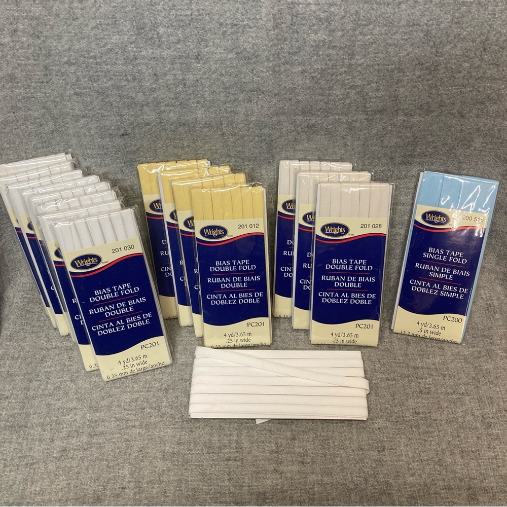 Wrights Double Fold 0.25” Bias Tape Lot Of 18 Cream White Yellow Blue 201 New